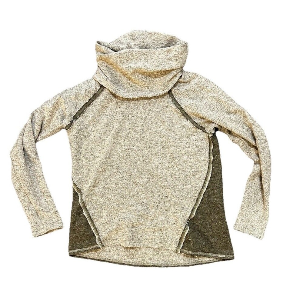Kuhl Pullover Cowl Neck Sweater Light Weight Knit Grey Green Womens L RUNS SM